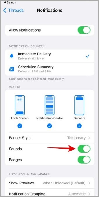 Notificaciones de la aplicación Silence Threads en iPhone