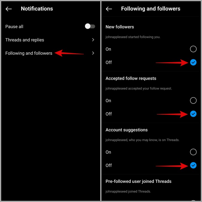 Desactivar las notificaciones de la aplicación de hilos en Android o iPhone