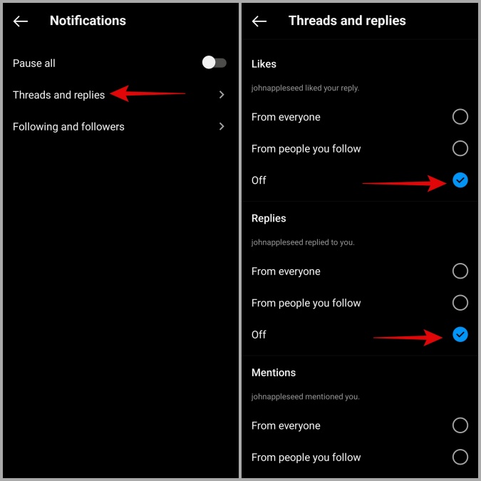 Desactivar las notificaciones de la aplicación de hilos en Android o iPhone