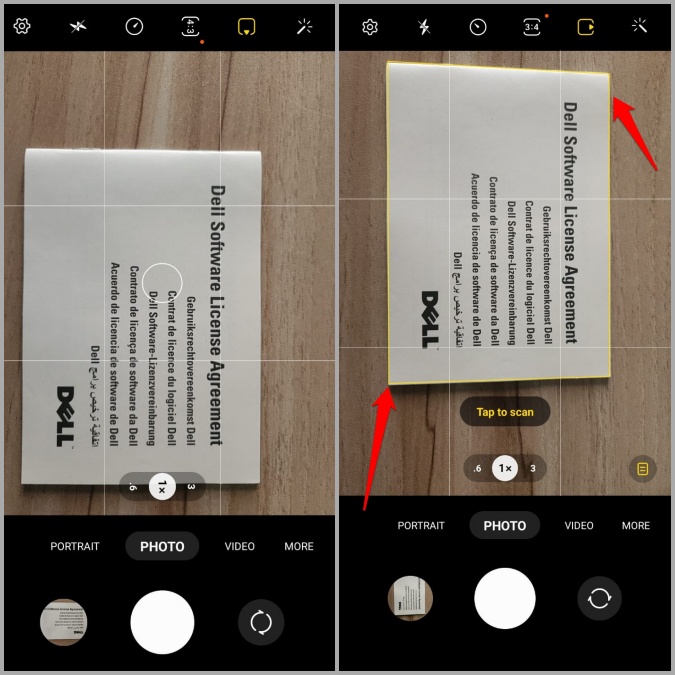 Escanear documentos en la aplicación de la cámara en el teléfono Samsung