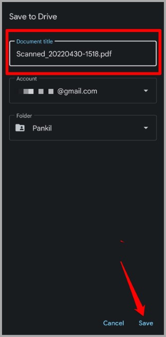 Guardar documento escaneado en la aplicación Google Drive