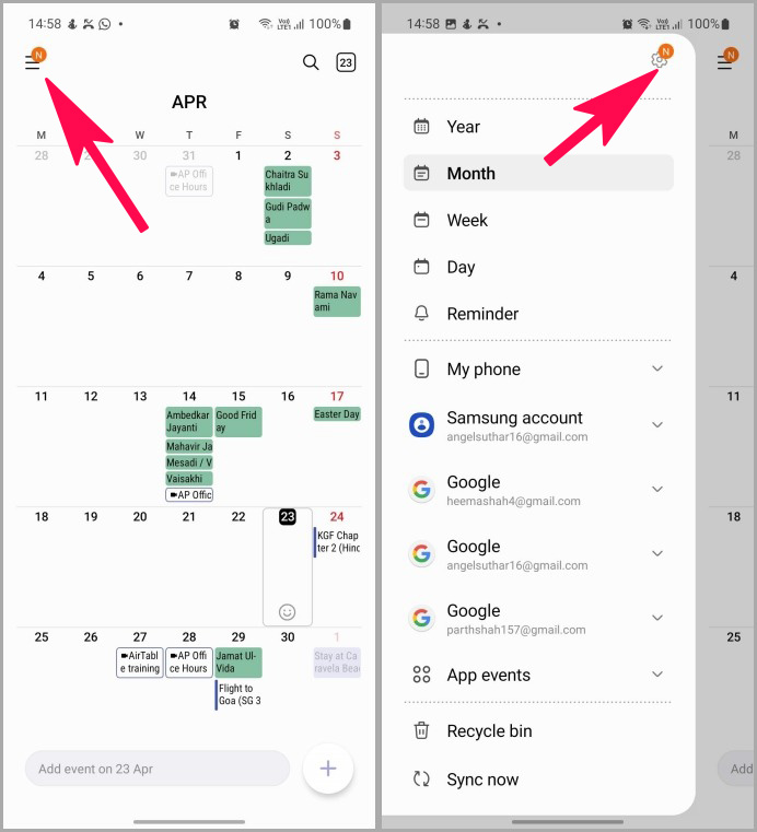 Configuración del calendario de Samsung