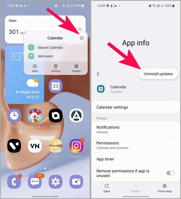 Actualizaciones de calendario de Samsung Unisntall