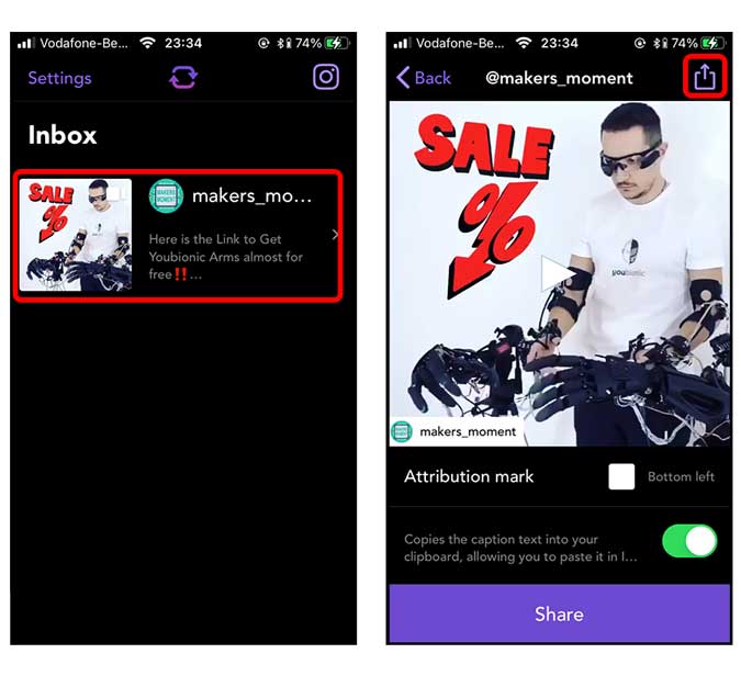 Abra la aplicación Repost y toque la publicación