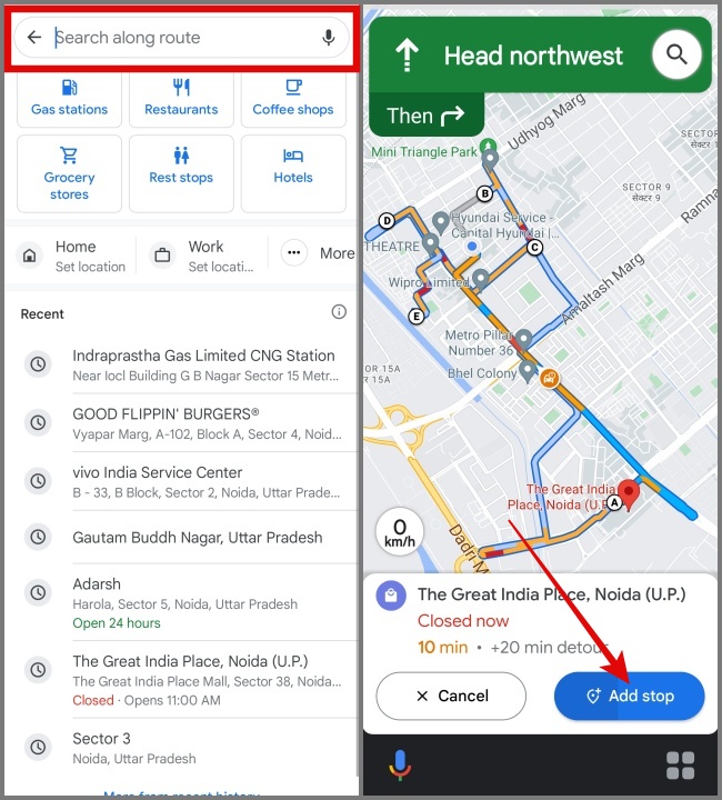 Agregue una nueva parada a una ruta continua