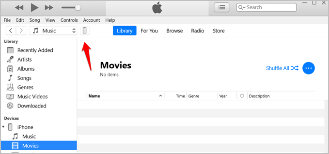 iTunes en Windows conectado a iPhone