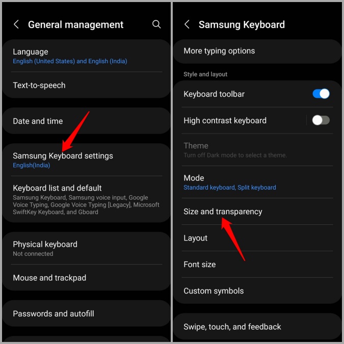 Configuración del teclado Samsung