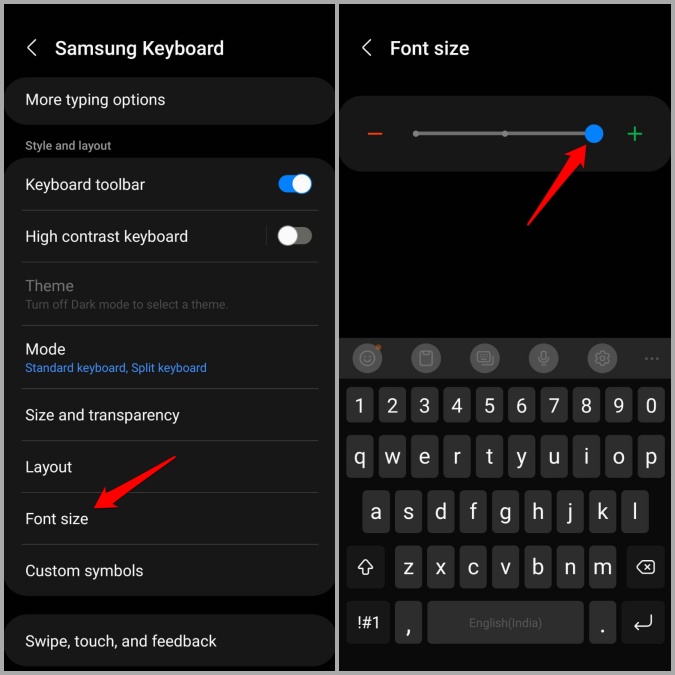 Aumentar el tamaño de la fuente en el teclado Samsung