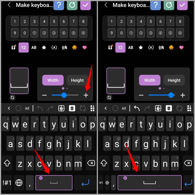 Hacer la barra espacial más grande en el teléfono Samsung Galaxy