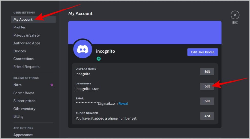Edición de nombre de usuario en Discord