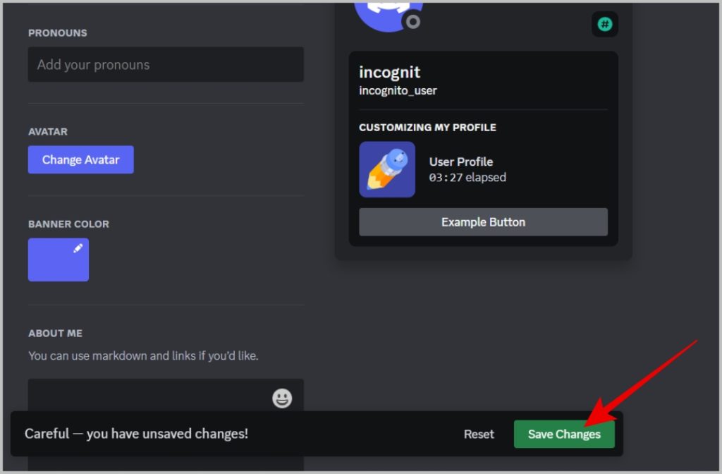 Guardar cambios en la configuración de Discord