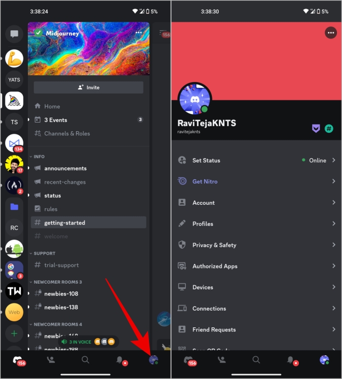 Vista de perfil de apertura en Discord