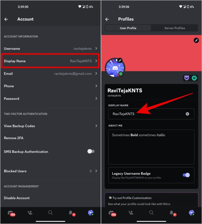 Cambiar el nombre de la pantalla en Discord