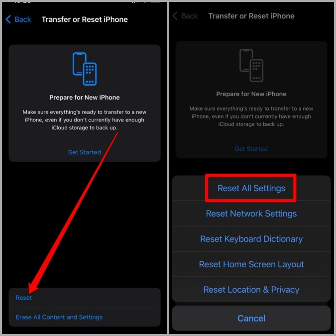 Restablecer todas las configuraciones en iPhone