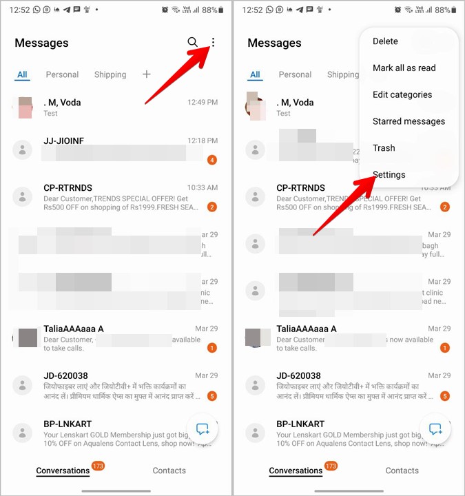 Configuración de mensajes de desbloqueo de Samsung