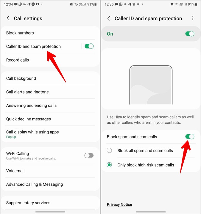 Llamadas de spam de desbloqueo de Samsung
