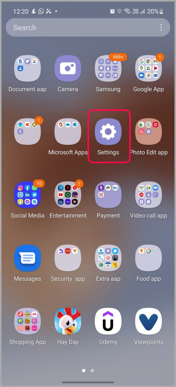 Abra la configuración de Samsung