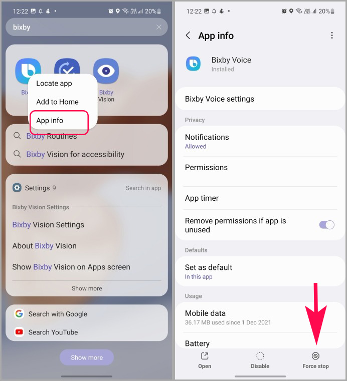 Force Stop Bixby