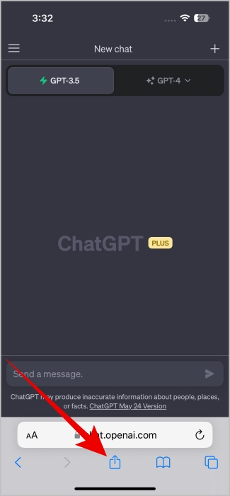 Opción de compartir en el navegador Safari iOS