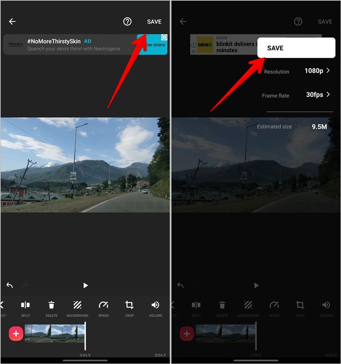 Cambiar la velocidad de video Inshot Guardar