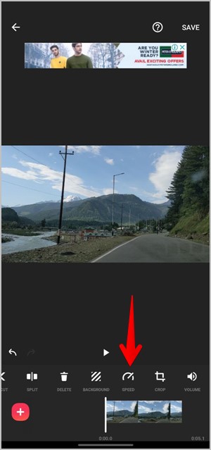Cambiar velocidad de video icono de velocidad inshot