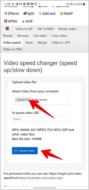 Cambiar la velocidad de video en línea Agregar
