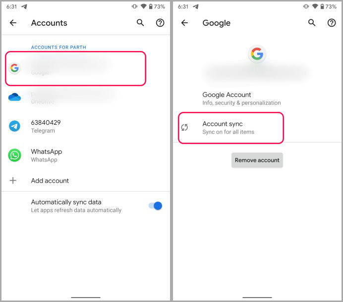 Cuenta Gmail en la configuración de la cuenta de Android Google