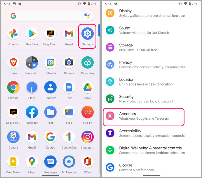 Configuración de la cuenta en el teléfono Android