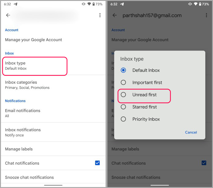 Configuración de correos electrónicos no leídos de Gmail