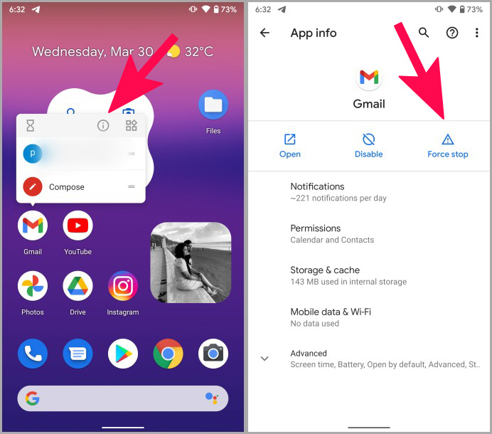 Force Stop Gmail App en Android