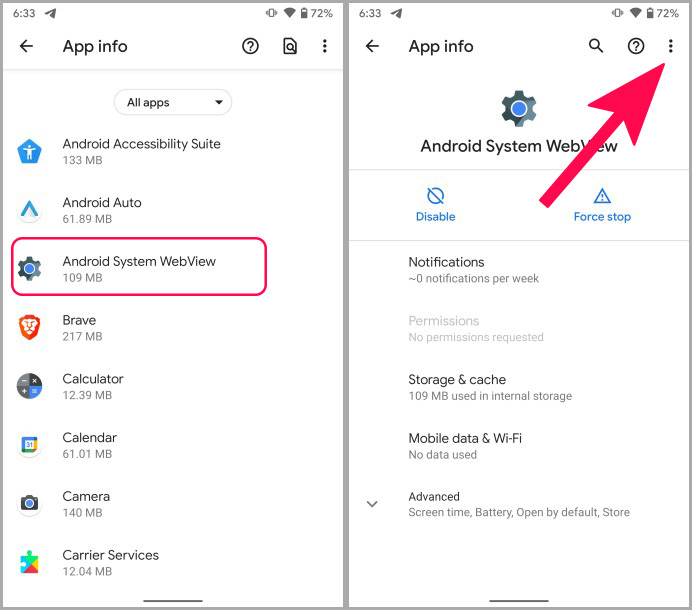 Configuración de WebView del sistema Android Android