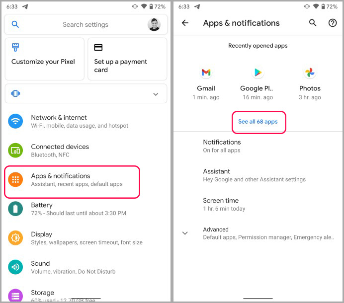 Aplicación de Google Play Store y configuración de notificación