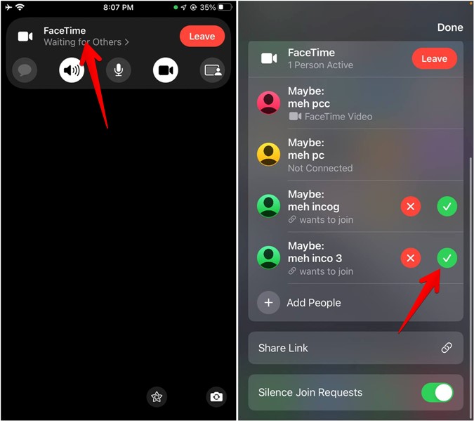 FaceTime Silence Solicitar a las personas
