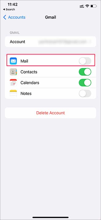 Deshabilitar Gmail en iPhone