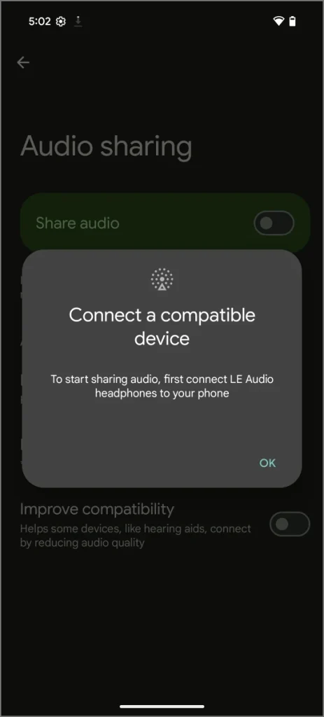 Función de intercambio de audio en la configuración de Android 16