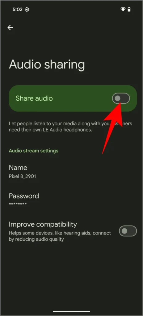 Función de intercambio de audio en la configuración de Android 16