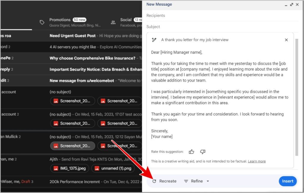 Recreate ayúdame a escribir en gmail 