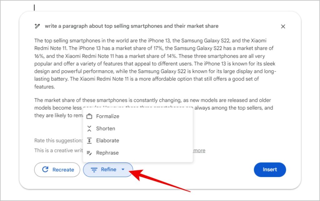 REFINAR OPCIÓN EN AYUDARME ESCRIBIR EN GOOGLE DOCS