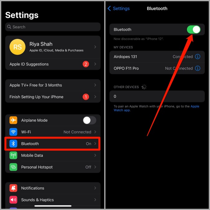 Apague Bluetooth en iPhone