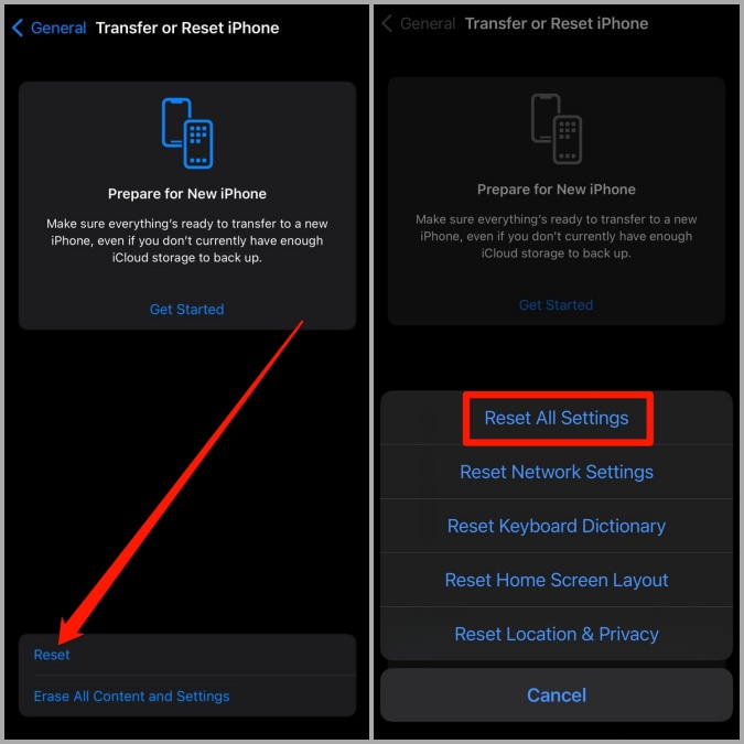 Restablecer todas las configuraciones en iPhone