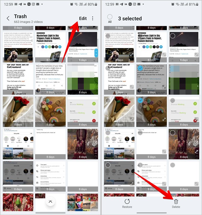 Samsung Gallery Editar basura