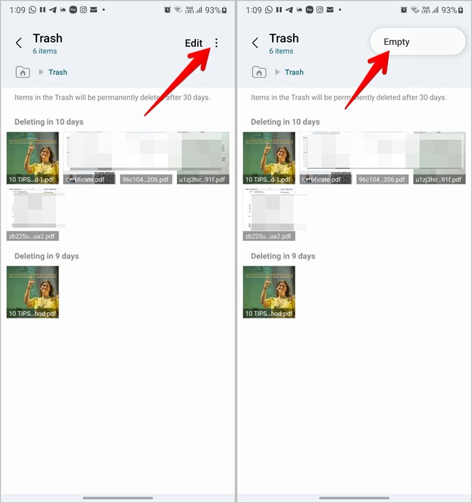 Archivos samsung basura vacía todos los archivos