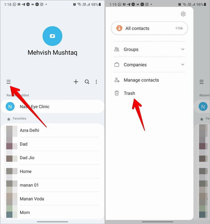 Samsung contactos basura