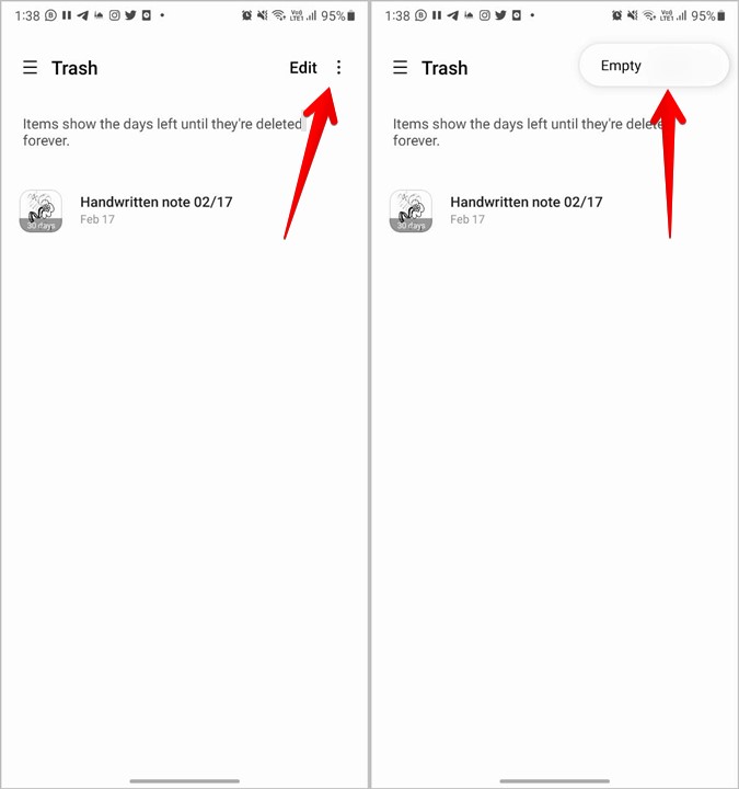 Samsung notas basura vacía