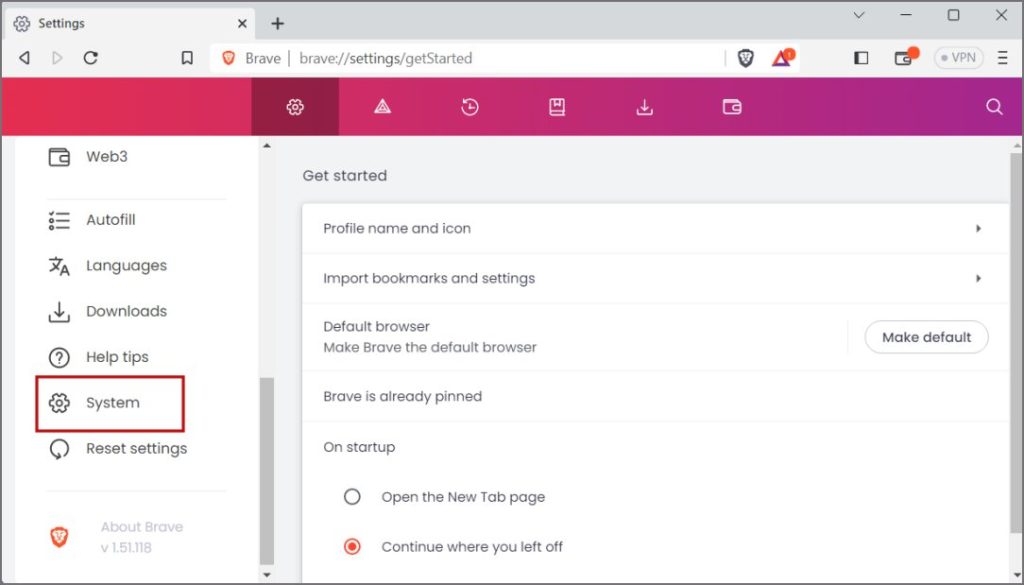Configuración valiente del navegador