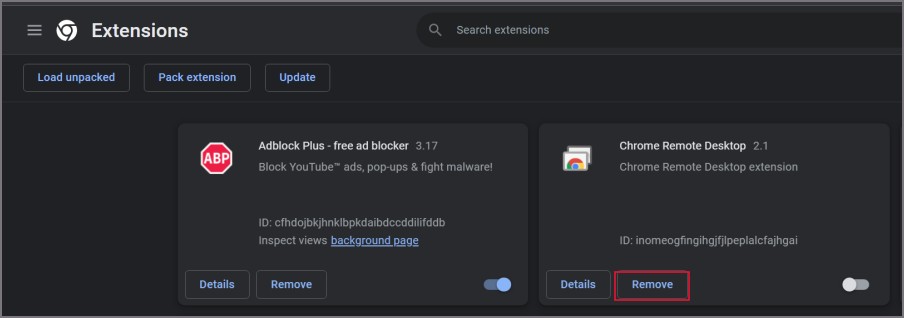 Retire la extensión de Chrome