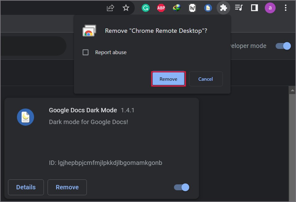 Retire la extensión de Chrome