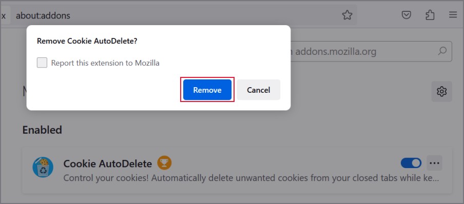 Retire la extensión de Firefox