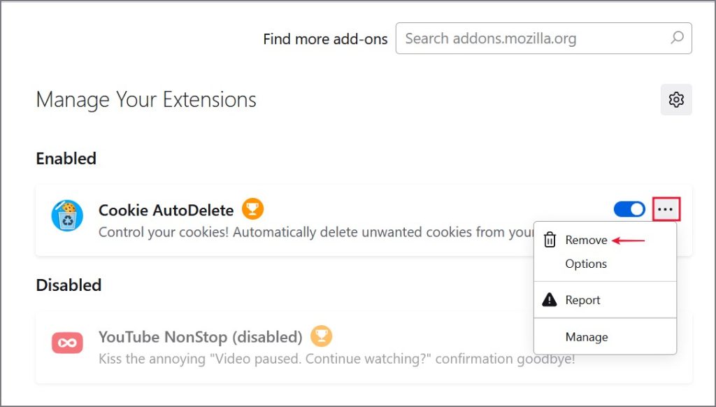 Retire la extensión de Firefox
