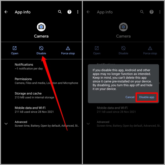 Desactivar la aplicación de la cámara en el teléfono Pixel
